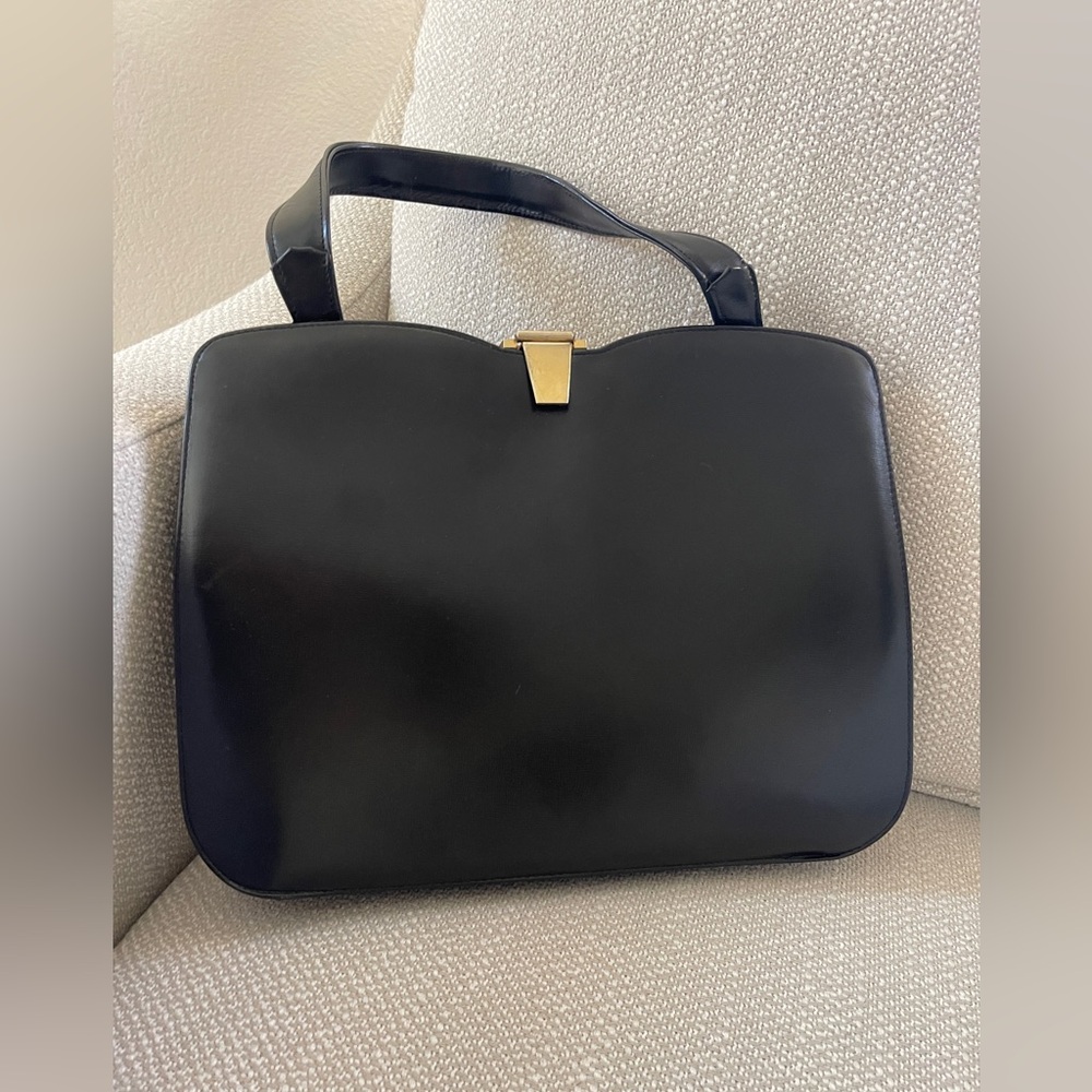 Classic Black Shoulder Bag with Gold Accent